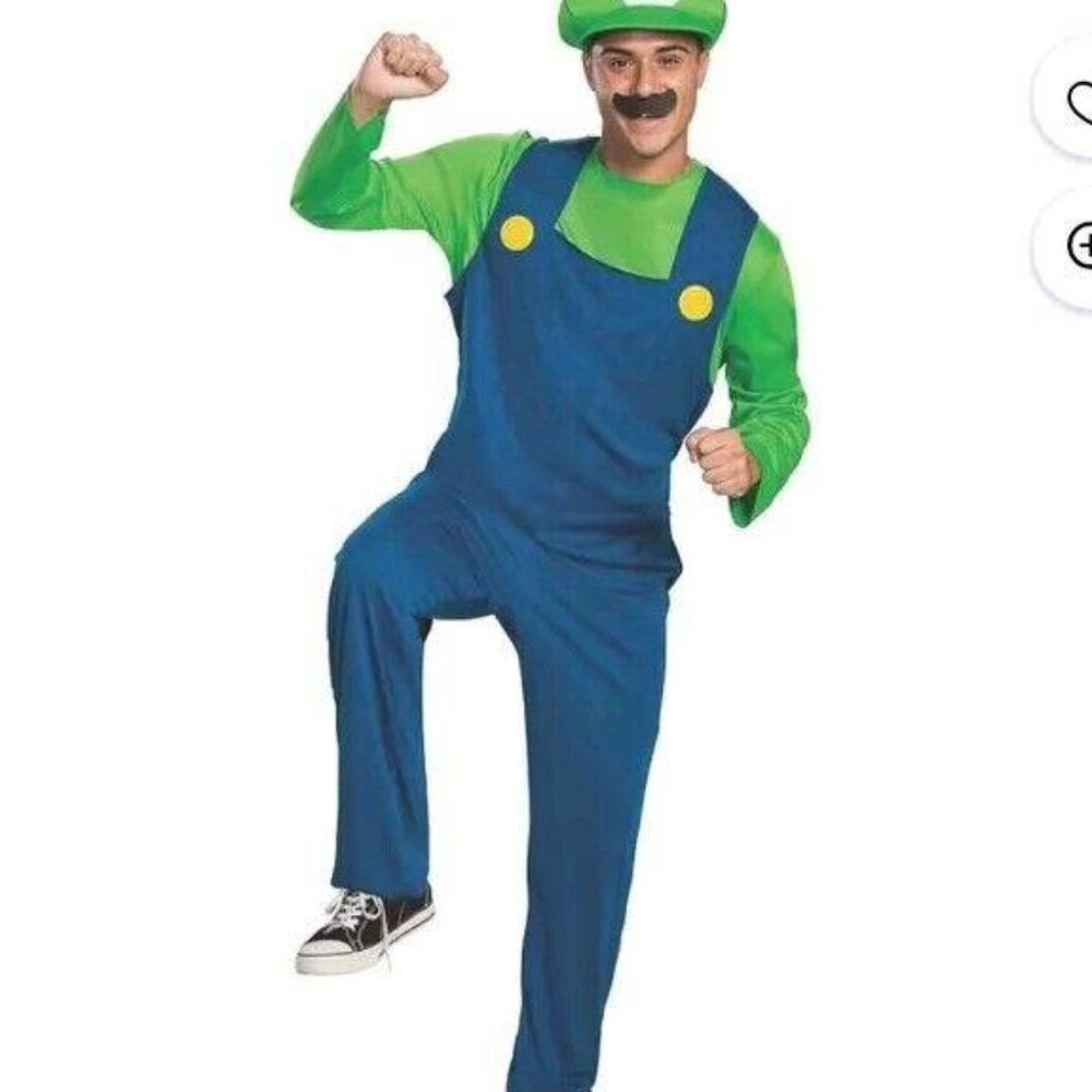 Super Mario Classic Luigi Costume for Adults size L 38-42 Variety Mustache Incl